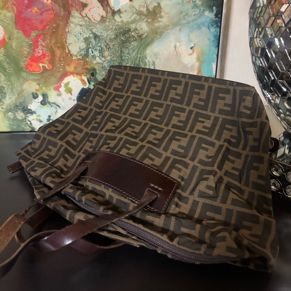 Fendi Brown FF Logo Canvas Bag - Picture 7 of 9